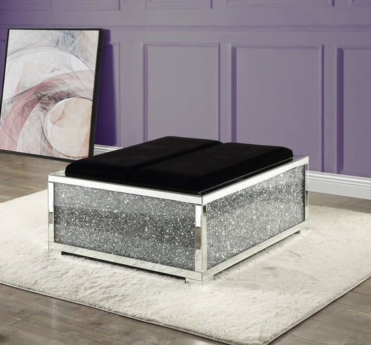 Noralie - Ottoman With Storage - Mirrored & Faux Diamonds