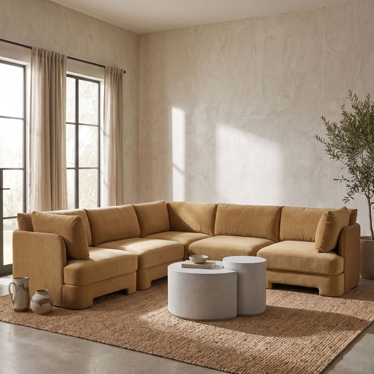 Hammond - Velvet Performance Fabric Upholstered 5 Piece Corner Sectional