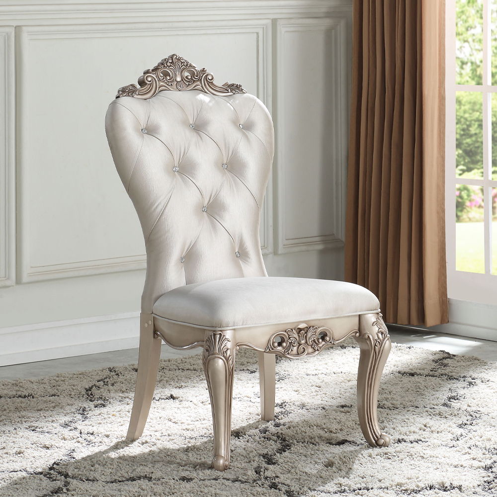Gorsedd - Side Chair (Set of 2) - Cream Fabric & Golden Ivory