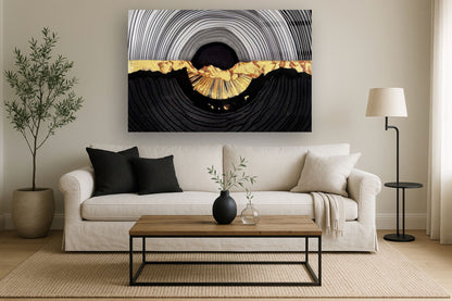 Tempered Glass With Foil - Abstractl Gold Circle - Black