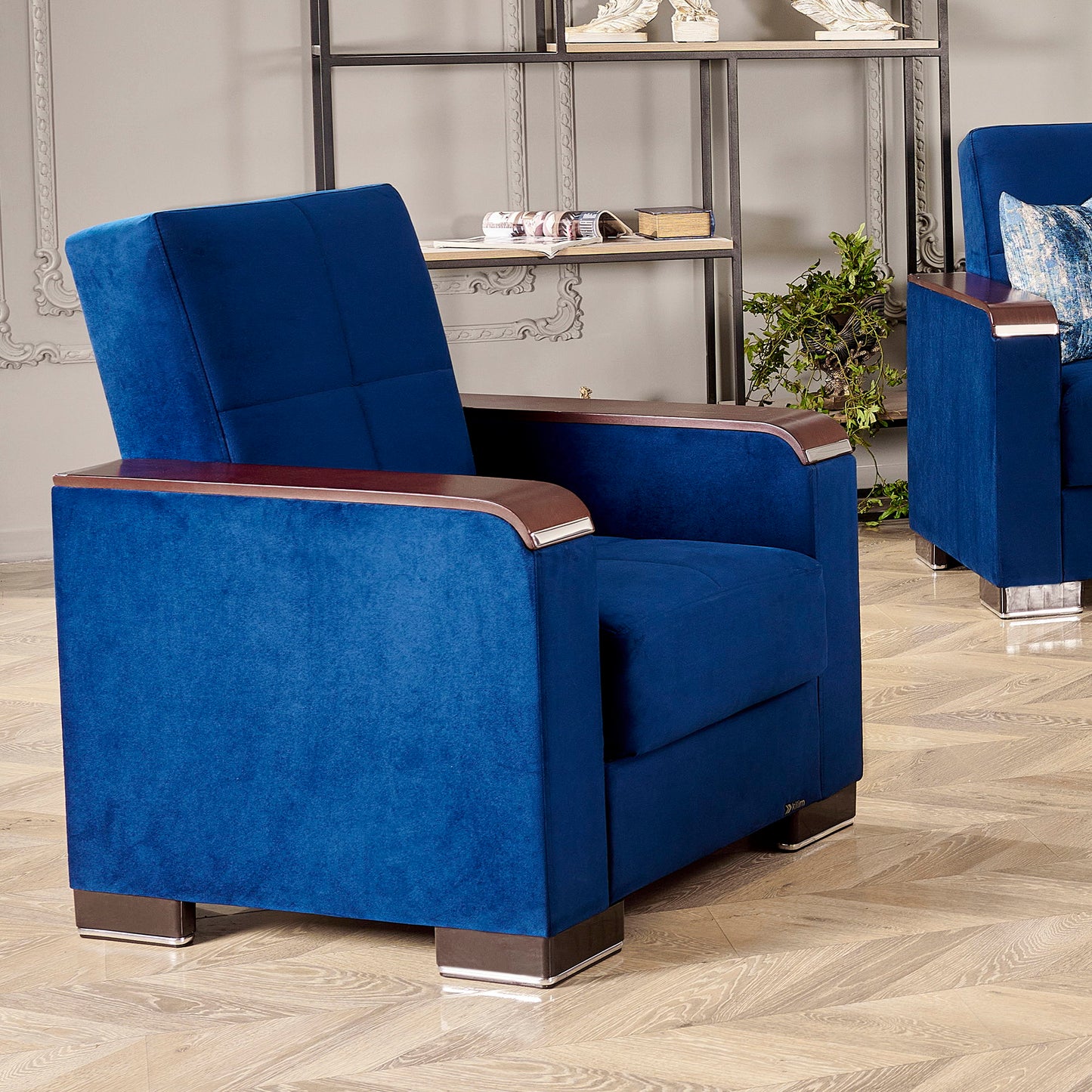 Ottomanson Armada X - Upholstered Convertible Wood Trimmed Armchair With Storage - Microfiber