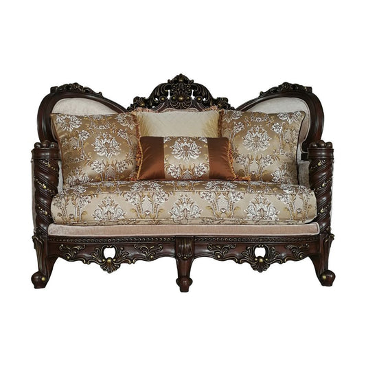 Devayne - Loveseat With 4 Pillows Same Lv01583) - Pattern Fabric & Dark Walnut