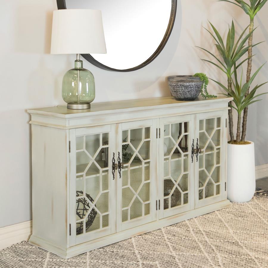 Kiara - 4-Door Wood Lattice Storage Accent Cabinet