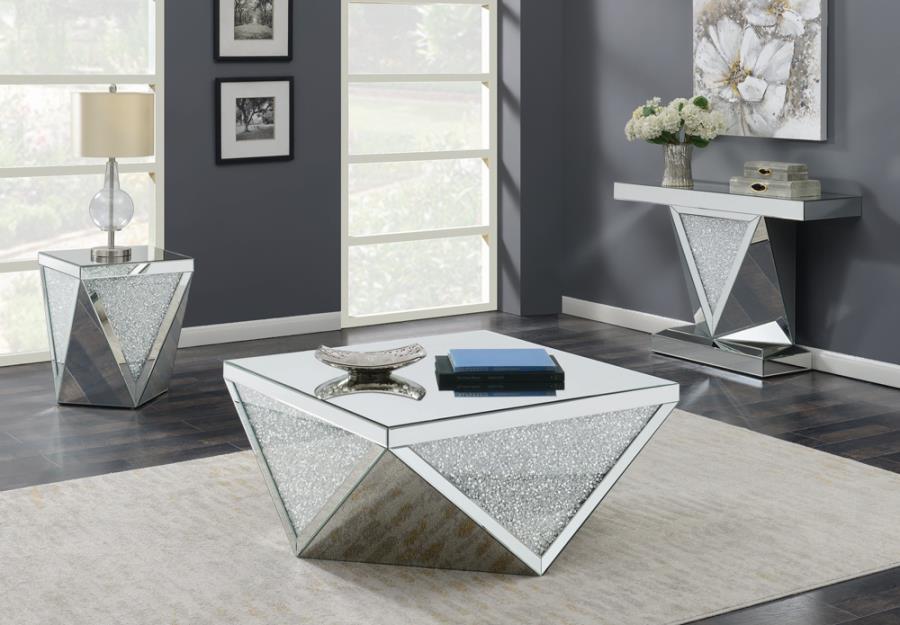 Amore - Square Mirrored Acrylic Crystal Coffee Table - Silver