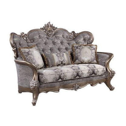 Elozzol - Loveseat With 3 Pillows - Fabric & Antique Bronze Finish