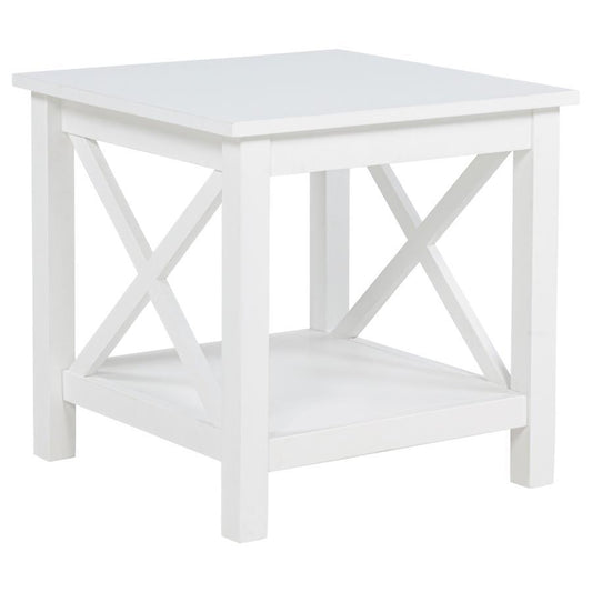 Skyview - Square Pine Wood Side End Table With Shelf - White