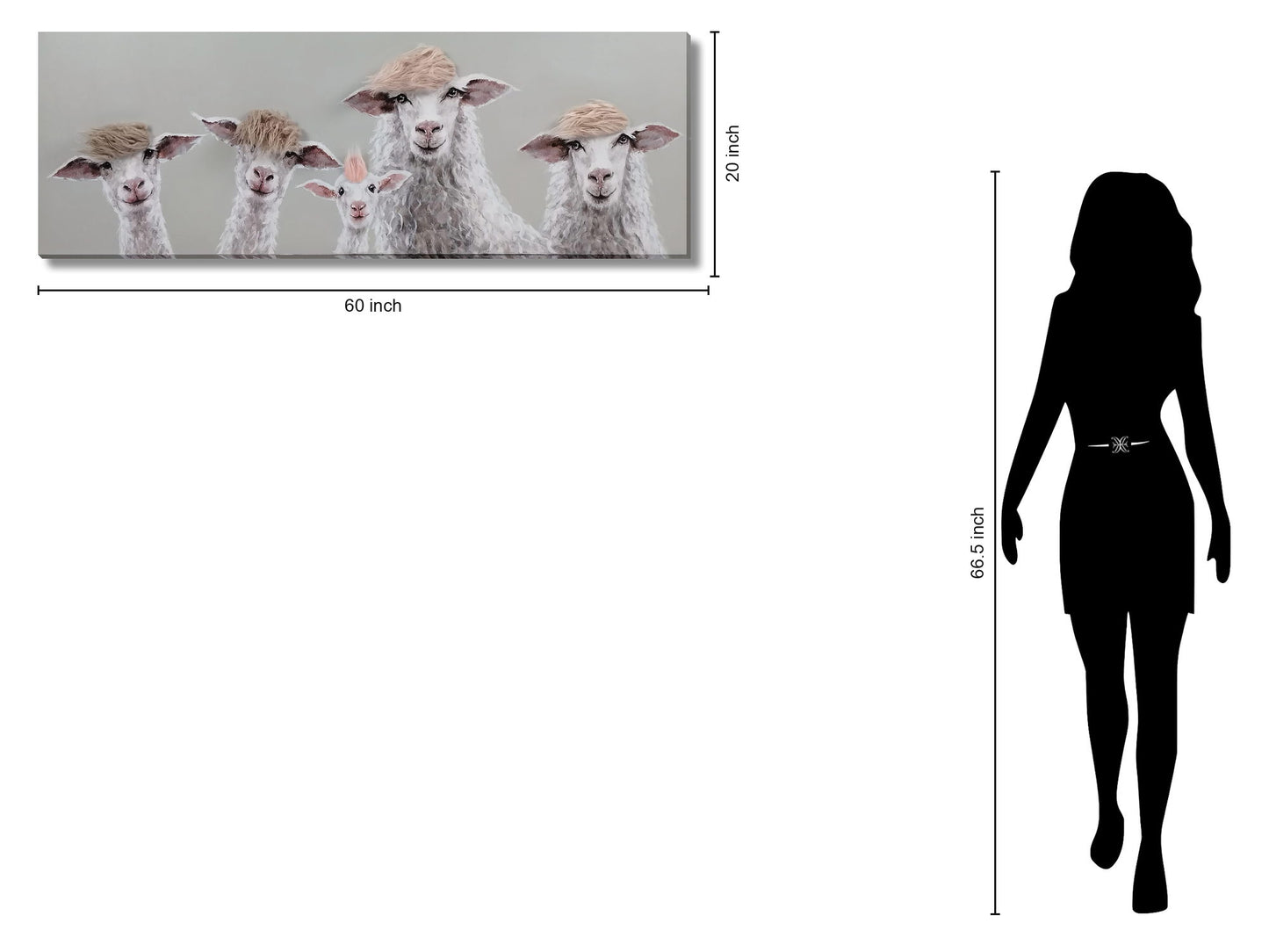 Playful Sheep Coiffures - 20" x 60" Framed Wall Art