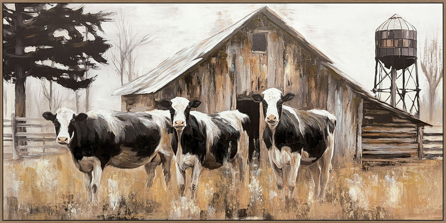 Barnside Watch Hand-Embellished Canvas In Frame - Brown / Black