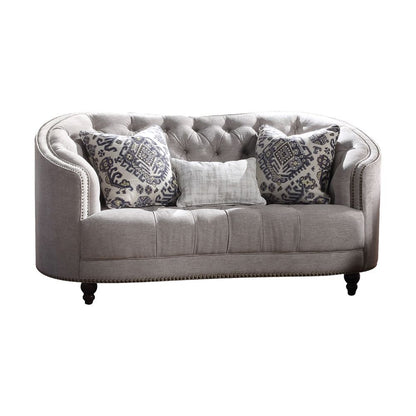 Saira - Loveseat With 3 Pillows - Light Gray Fabric