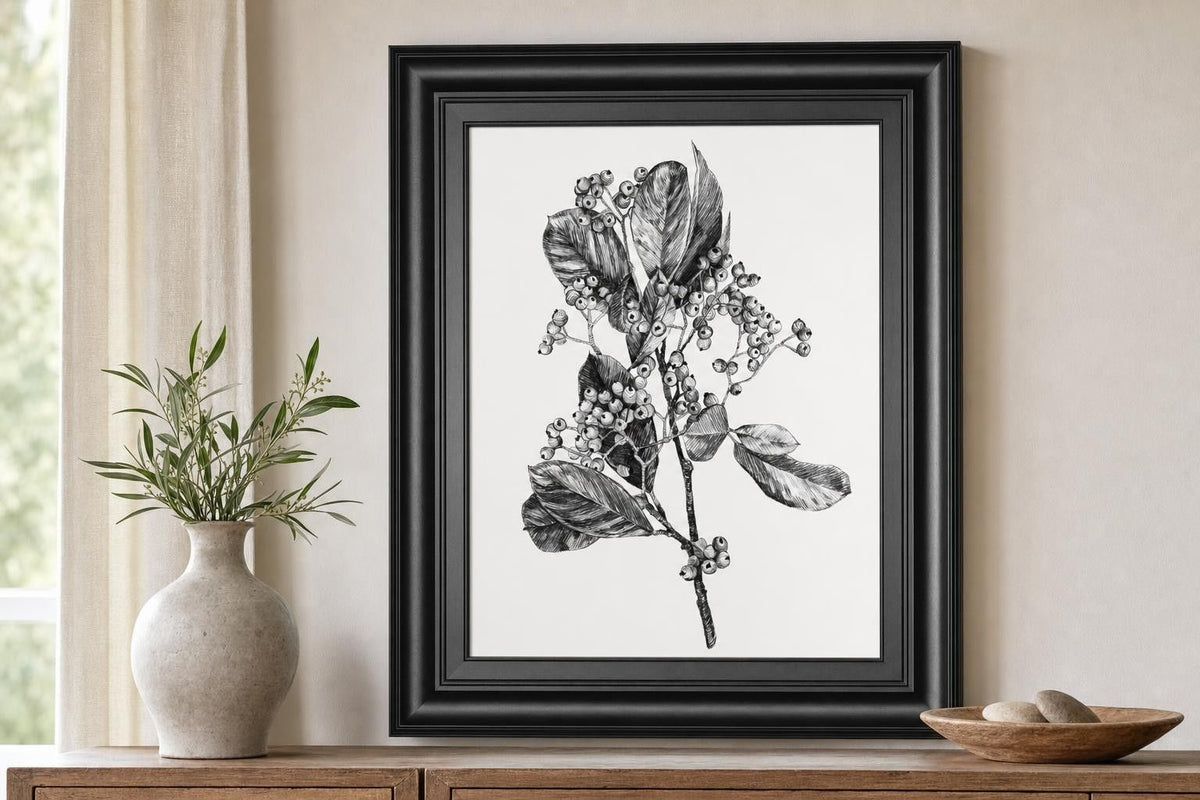 22x26 Hawthorn Berry Branch II By Emma Scarvey - White