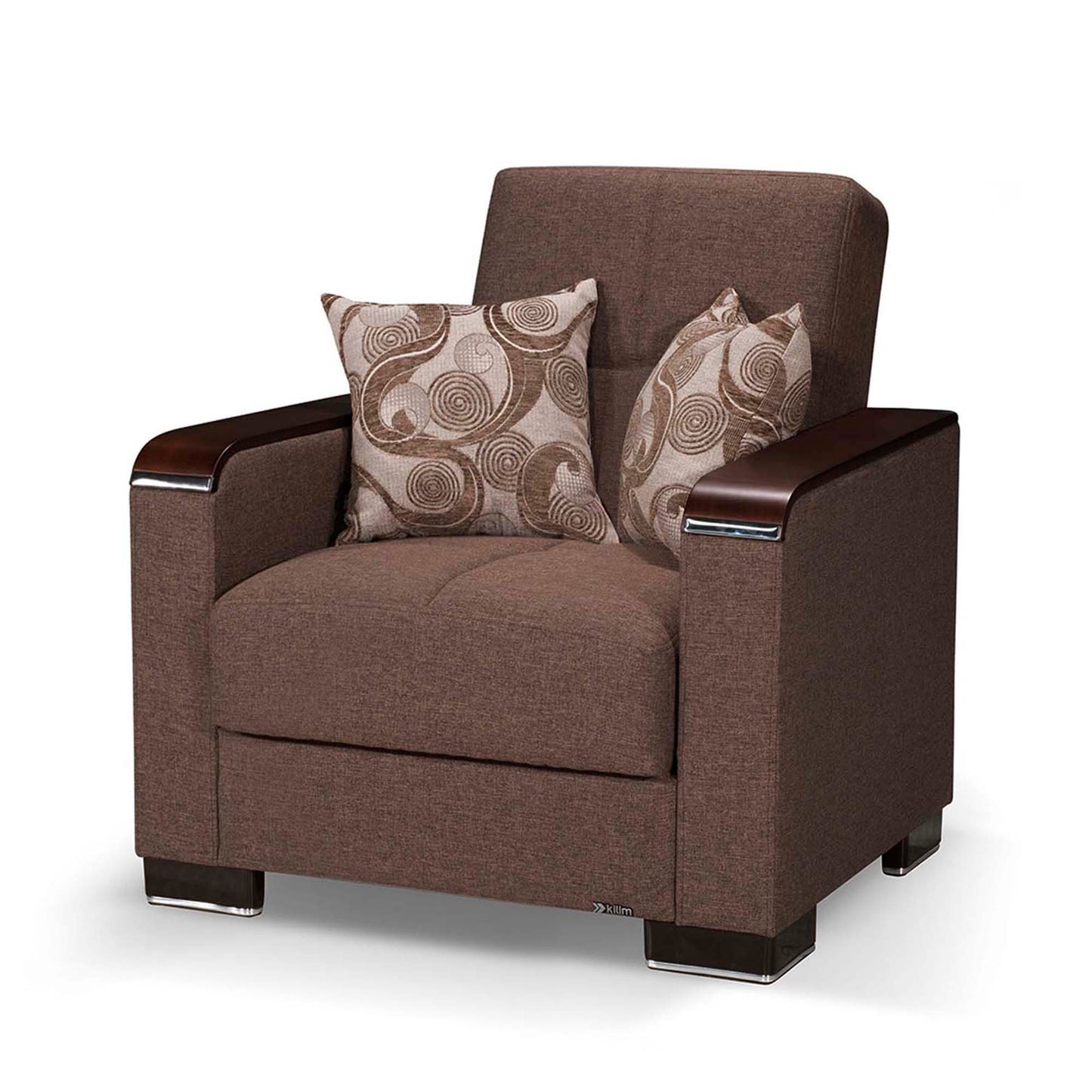 Ottomanson Armada X - Upholstered Convertible Wood Trimmed Armchair With Storage - Polyester