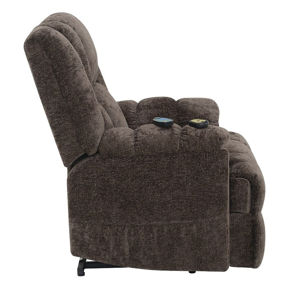 Pacay - Power Recliner With Lift, Heating & Massage - Brown Chenille