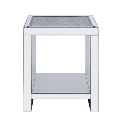 Noralie - End Table With Open Storage Compartment - Clear Glass, Mirrored & Faux Diamonds