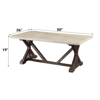 Romina - Coffee Table - White Marble Top & Weathered Espresso