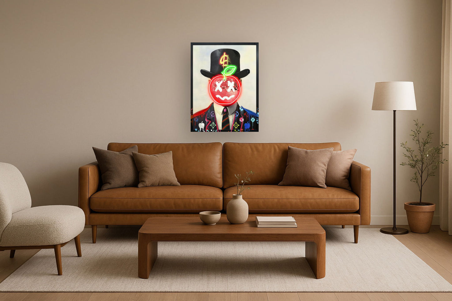 Glowing Dapper Apple - 25" x 33" Framed Wall Art - Red