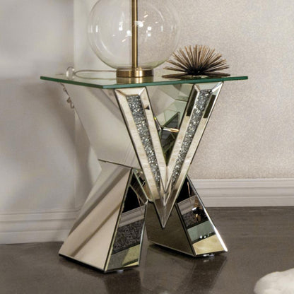 Taffeta - V-Shaped End Table With Glass Top - Silver