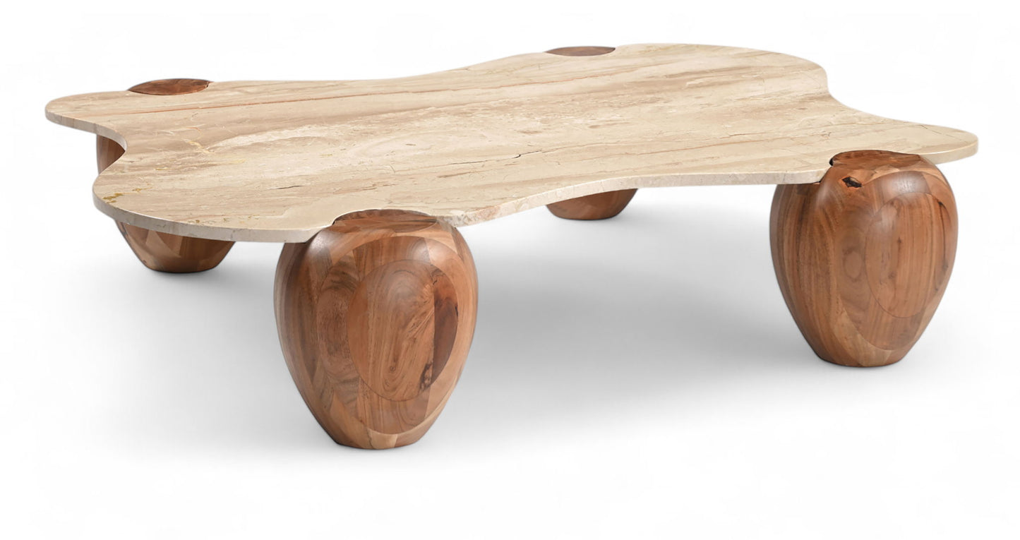 Liona - Marble And Acacia Wood Coffee Table