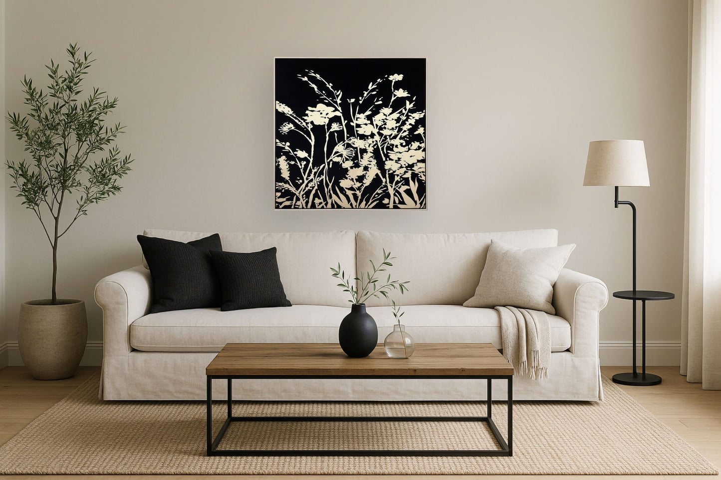 Gilded Meadow Silhouette - 32" x 32" Framed Wall Art - Black