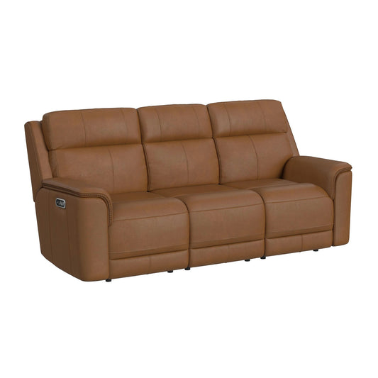 Mustang - Power Motion Sofa With Drop-Down Table, Wireless Charger, Power Headrest And Lumbar - Butternut