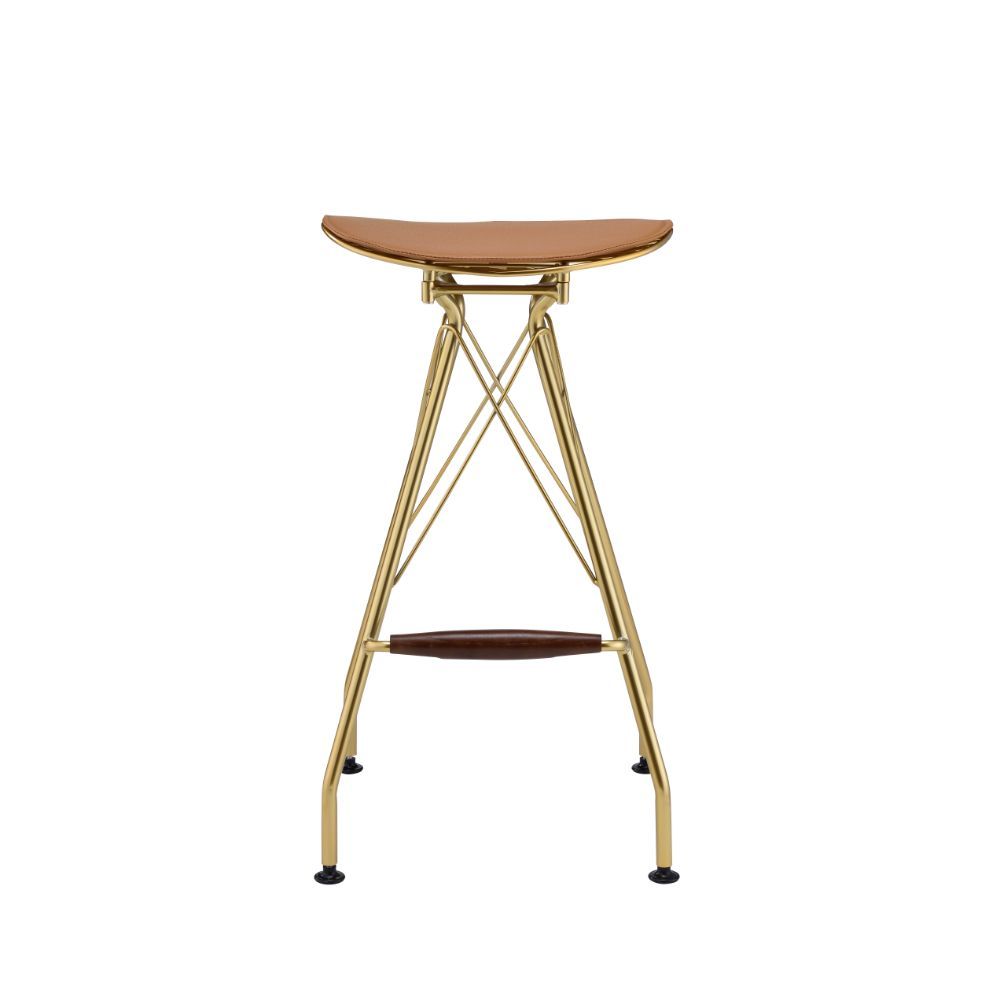 Dragea - Bar Stool (Set of 2) - Whiskey Synthetic Leather & Gold