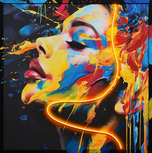 "VIVid Visage" Hand-Embellished LED In Frame - Black / Multicolor