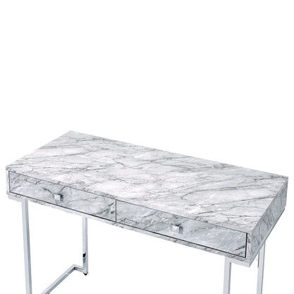 Tigress - Writing Desk - White Printed Faux Marble Top & Chrome
