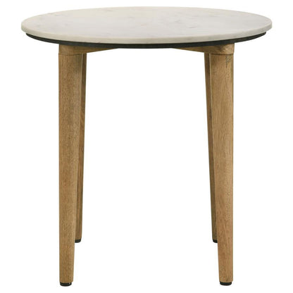 Aldis - Round Marble Top End Table - White And Natural