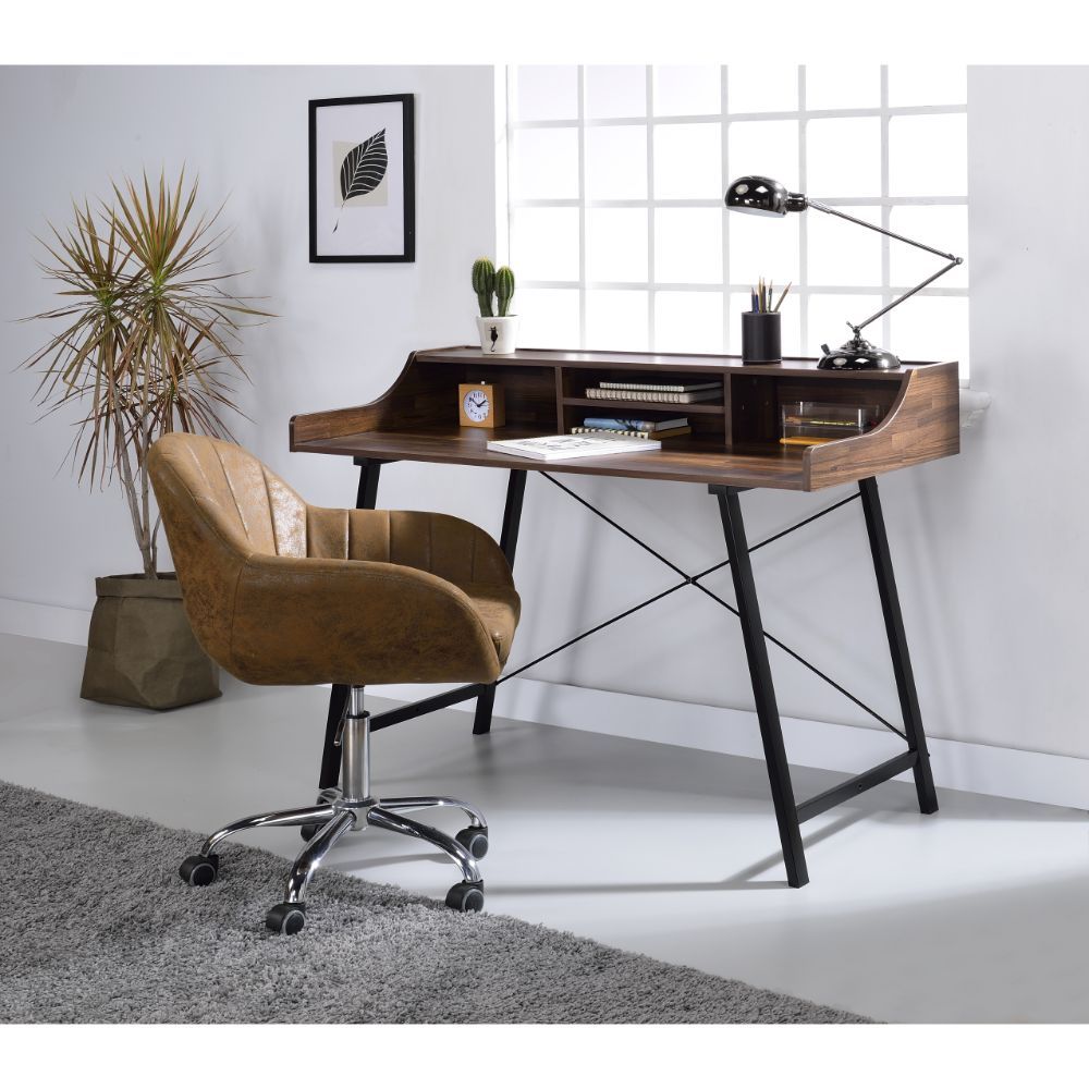 Sange - Writing Desk With USB - Walnut & Black