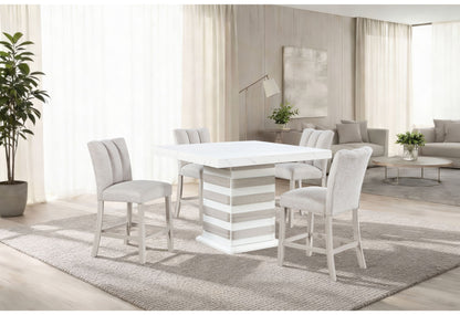 D2507 - 7 Piece Dining Room Set (Bar Table With Hidden Storage In The Base With 6 Bar Stools) - White