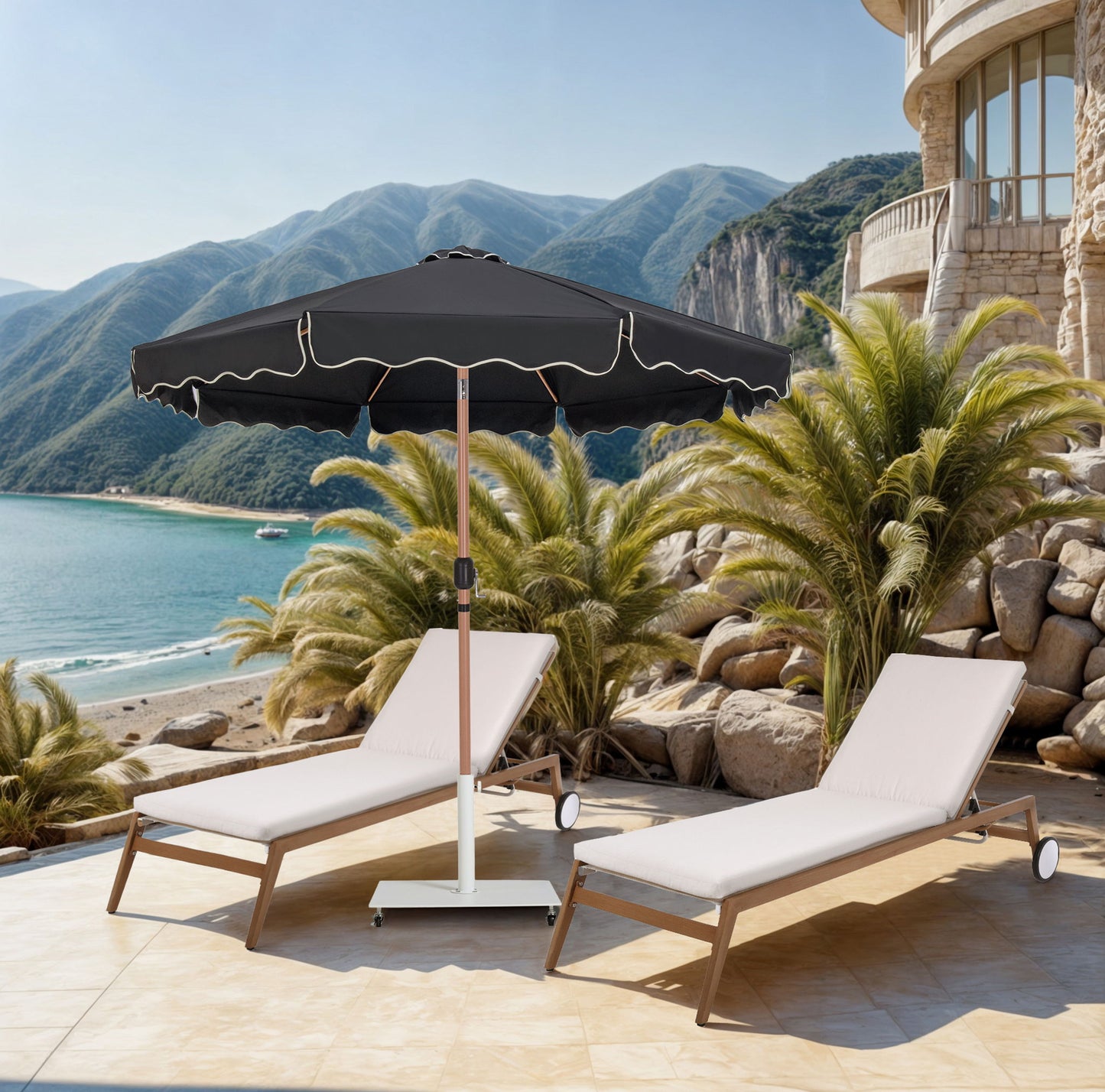 Amalfi - Aluminum Patio Umbrella - White Base / Light Brown Pole