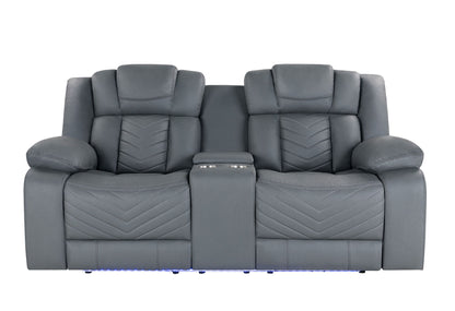 U7069 - Power Reclining Sofa/Power Console Reclining Loveseat With LED +Immersive Sound/Power Recliner - Gray