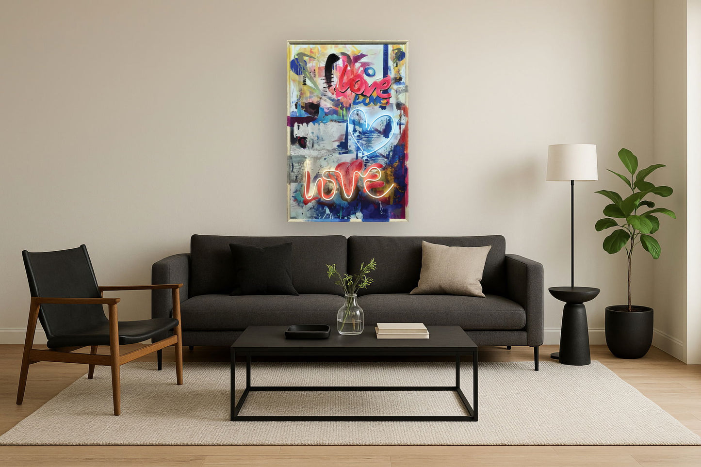 Radiant Heart Graffiti - 33" x 48" Framed Wall Art