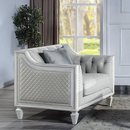 Katia - Chair With Pillow - Light Gray Linen & Weathered White