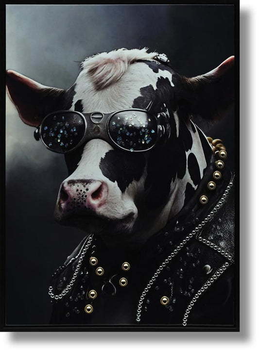 Studded Rebel Bovine - 21" x 29" Framed Wall Art
