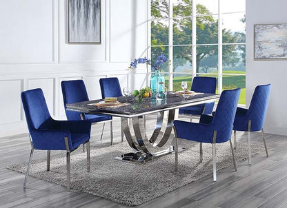 Cambrie - Side Chair (Set of 2) - Blue Velvet & Mirrored Silver