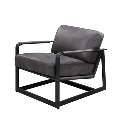 Locnos - Accent Chair - Gray Top Grain Leather & Black