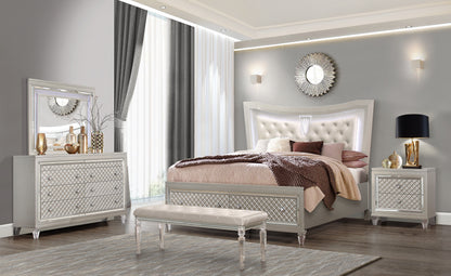 Paris - 4 Piece King Bedroom Set (King Bed With LED, Dresser, Mirror, Nightstand) - Champagne