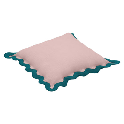 Scalloped - Edge Linen Throw Pillow - Blue / Pink