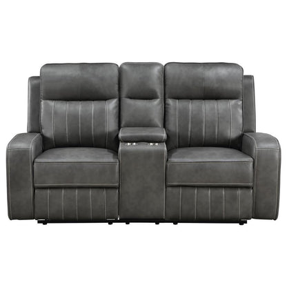 Raelynn - Upholstered Track Arm Motion Loveseat - Gray