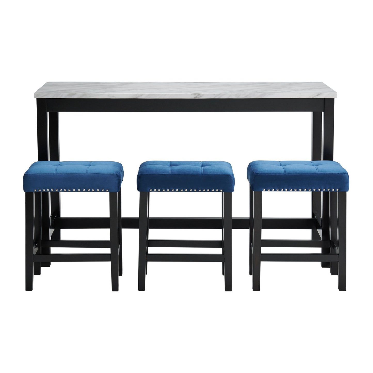 Marco - Bar Table Set Single Pack - White Top (Table + 3 Stool - Blue Velvet)