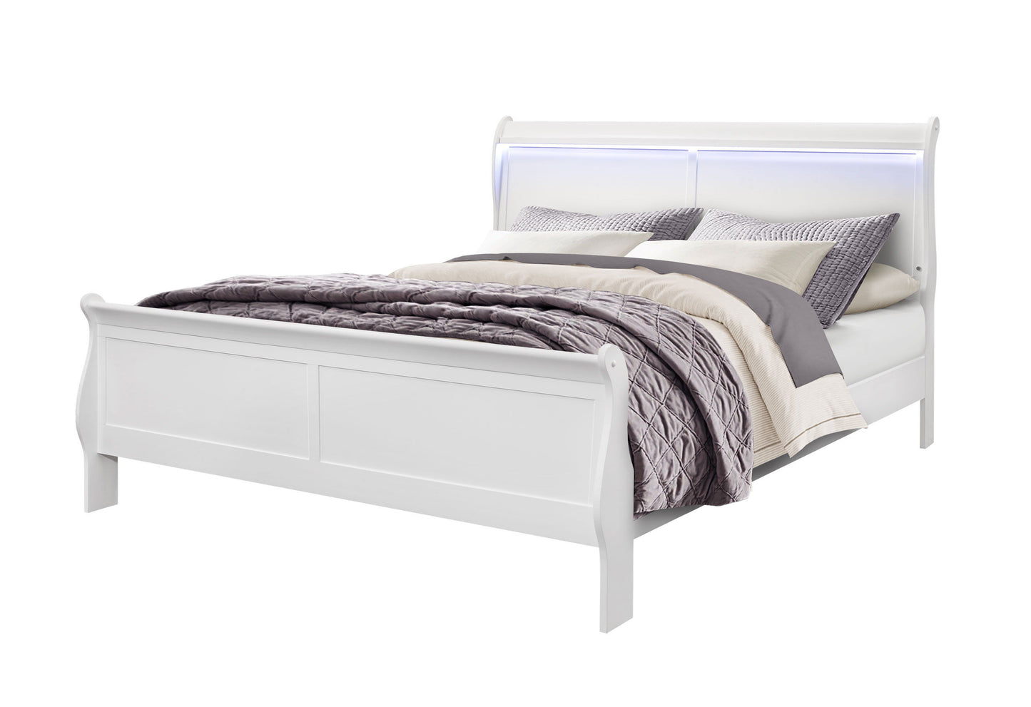 Charlie - 4 Piece King Bedroom Set (King Bed With LED, Dresser, Mirror And Nightstand) - White