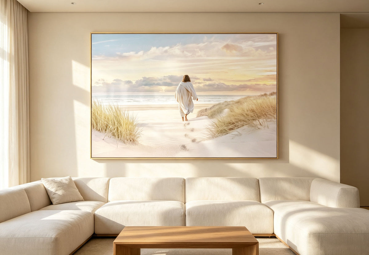 Footsteps Toward Light - 48 X 32 - High Gloss Canvas In Frame - Cream