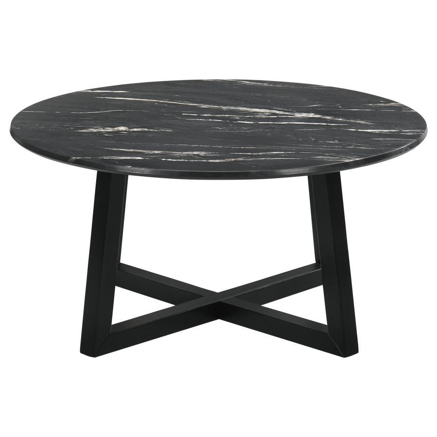 Skylark - Round Marble-Like Smart Top Coffee Table - Black