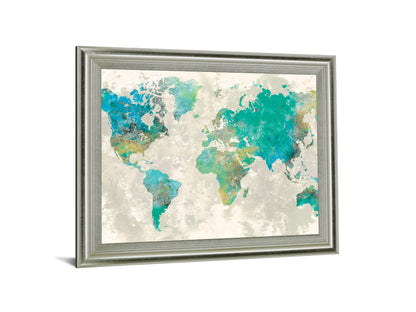 Aqua Atlas - 28" x 34" Framed Wall Art - Light Blue