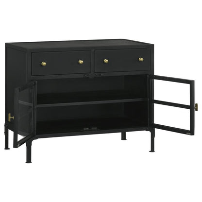 Sadler - 2-Drawer Accent Cabinet With Glass Doors - Black