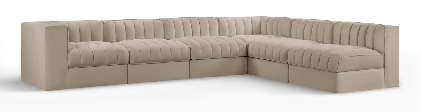 Rummi - Velvet Performance Fabric Upholstered 6 Piece Modular Sectional