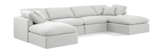 Indulge - Linen 6 Piece Modular Double Chaise Sectional - White