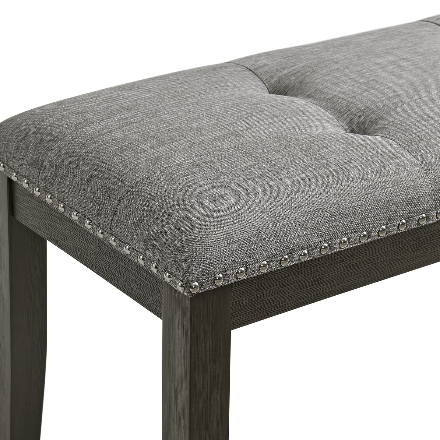 Everdeen - Bench With Gray Fabric and Nail Heads - Charcoal
