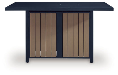 East Beach - Rectangular Bar Table With Fire Pit - Blue