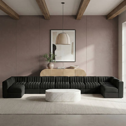 Rummi - Armless Velvet Performance Fabric Upholstered 9 Piece Modular Sectional